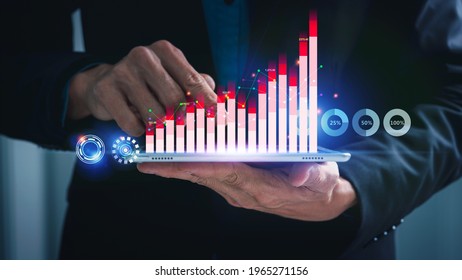 Intelligence business analytics graph dashboard with digital icon analysis diagram, growth interface key performance indicators (KPI) concept.
