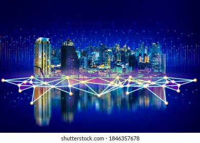 Intelligent city networks and communication in the age of AI (wireless communication on the world) - Shutterstock ID 1846357678