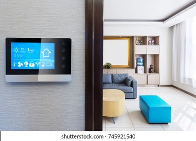 Intelligent Touch Screen With Smart Home App And Modern Living Room