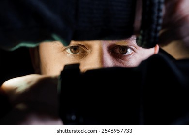 Intense Gaze: A Close-Up of Determination and Focus. - Powered by Shutterstock