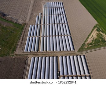 Intensive Farming, Aerial View Of Greenhouse Fields 