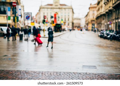 intentional blurred city and people urban milan scene background  