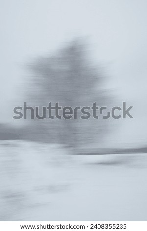 Intentional camera movement (ICM) image of a dream like view of leafless tree in winter with snow on the ground created by motion blur, Haltiala, Helsinki, Finland.