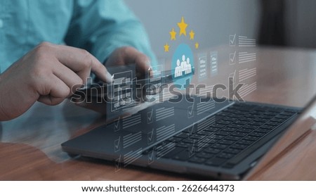 ็Hand interacting with digital interface showing system logs, checklist, and confirmation icons — symbolizing internal audit, compliance, and quality control verification.