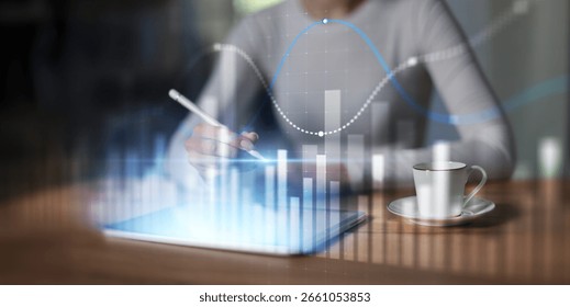 Interactive Data Analysis and Business Chart Visualization on Virtual Screen.
