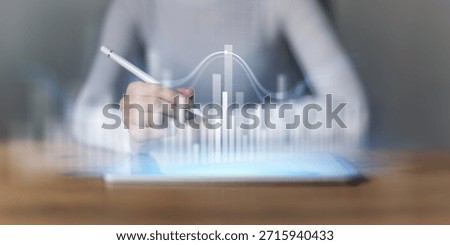Interactive Data Visualization and Business Analytics Interface Projected on Virtual Screen.