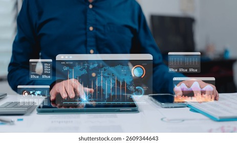Interactive Data Visualization Professional Engages With Data Driven Marketing Insights For Global Business Intelligence, Utilizing Tablet Analysis World Map Visualization For Informed Decision-Making