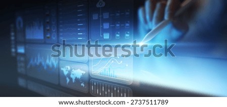 Interactive Digital Data Dashboard for Business Analytics and Smart Visualization on Tablet Screen.
