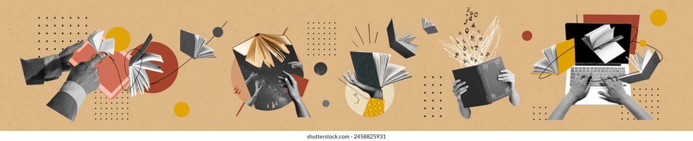 Interactive and engaging learning experiences. Dynamic nature of modern education, hands with books and digital devices. Contemporary art. Concept of education, modern technology, online learning - Powered by Shutterstock