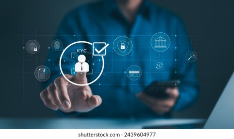 Interactive KYC compliance interface with the user. Business professional interacting with a Know Your Customer (KYC) compliance and security interface on digital screen. Identity verification, E KYC, - Powered by Shutterstock