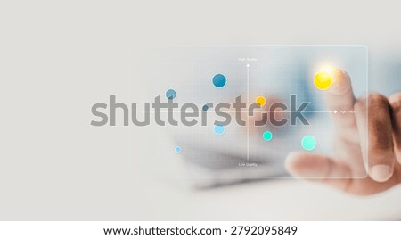 Interactive Market Positioning Matrix Analysis, Business Competitor Benchmarking Dashboard, Hand Selecting Strategic Product Placement on Price and Quality Comparison Chart, Decision Making, Research
