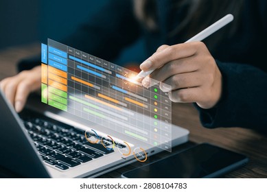 Interactive project timeline dashboard on a laptop with Gantt chart visualization, illustrating project planning, task scheduling, workflow management, team collaboration, and business productivity.
