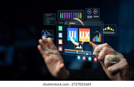 Interactive User Interface with Magnifying Glass Highlighting UI and UX Concepts in Digital Technology Environment with Colorful Data Visualizations Quark.