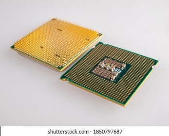 interchangeable silicon microprocessors for desktop, server, laptop, cpu surface with contacts for installation in the motherboard connector, processor selection for games or working