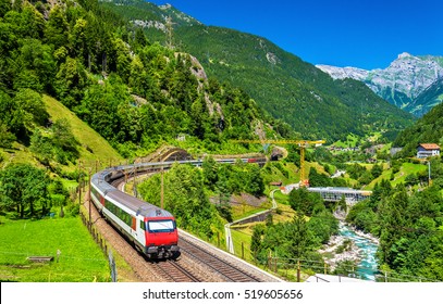 Intercity Train At The Gotthard Railway. The Traffic Will Be Diverted To The Gotthard Base Tunnel In December 2016.