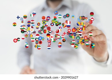 An Interconnected Network Of International Flag Icons- Global Cooperation Concept