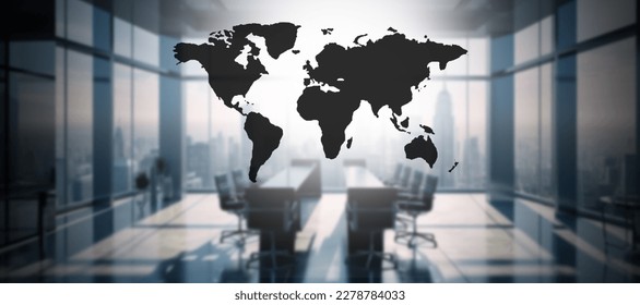 intercontinental map with meeting table, international agreement