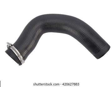 Intercooler Pipe Which Is Placed In The Air Filter Flow Between The Turbocharger And The Engine Intake. Car Rubber Intake Radiator Hose Isolated On White Background.