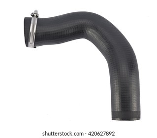 Intercooler Pipe Which Is Placed In The Air Filter Flow Between The Turbocharger And The Engine Intake. Car Rubber Intake Radiator Hose Isolated On White Background.