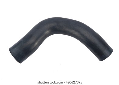 Intercooler Pipe Which Is Placed In The Air Filter Flow Between The Turbocharger And The Engine Intake. Car Rubber Intake Radiator Hose Isolated On White Background.