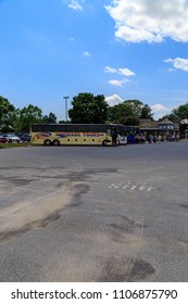 Intercourse, PA, USA - June 5, 2018: Tour Buses That Bring Visitors And Tourists Are Parked At The Kitchen Kettle Complex In Lancaster County, PA.