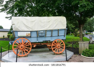 Intercourse, Pennsylvania - August 30, 2020: A vintage Pennsylvania conestoga covered wagon at Kitchen Kettle Village