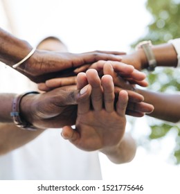 Intercultural Hand Shake Outdoor. Close-up.