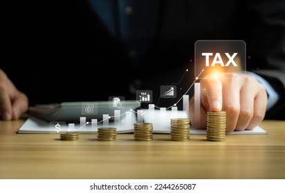 Interest rate and dividend concept, Businessman is calculating income and return on investment in percentage. income, return, retirement, compensation fund, investment, dividend tax, stock market - Shutterstock ID 2244265087