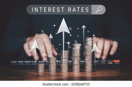 interest rate increase percent, finance interest back rate increase with percent, icon, coin, saving, deposit. - Shutterstock ID 2258260715