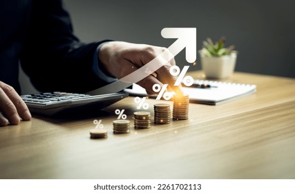 interest rates and dividends, Business people calculate and higher graphs and percentages investment returns, stock return income, retirement Compensation fund, investment, dividend tax