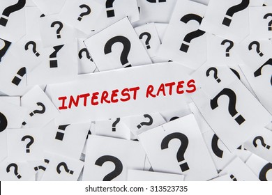 Interest rates words surrounded by question marks