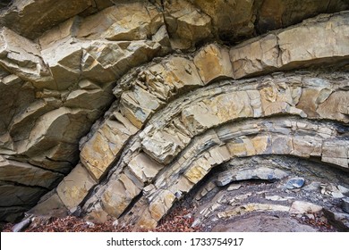 Interesting geological formation in Carpathian mountains. Anticlinal fold. - Shutterstock ID 1733754917