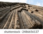 Interesting polygonal structures made of basalt columns, also called Symphony of Stones or Basalt Organ in the Garni Gorge, Armenia