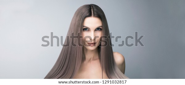 Interesting Trendy Purple Hair Color Long Stock Photo Edit Now