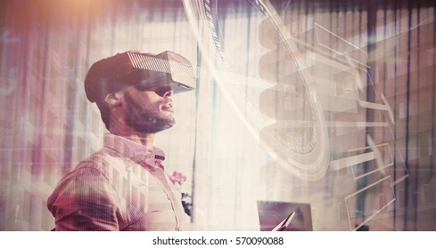 interface against businessman using an oculus