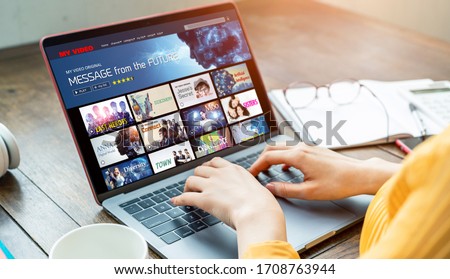 Interface of video distribution service. Subscription service. Streaming video. communication network.