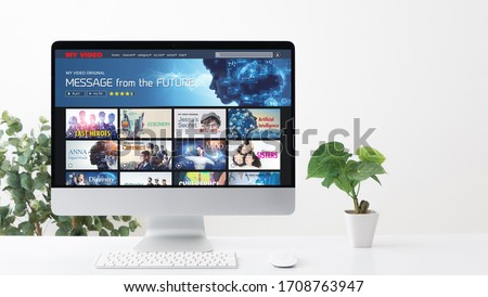 Interface of video distribution service. Subscription service. Streaming video. communication network.