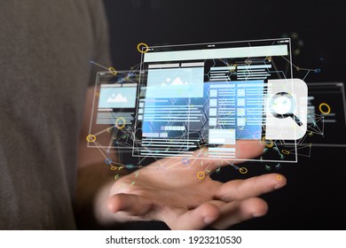 Interface web application in hand 3d
