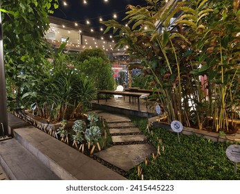 Interior of 2nd floor inside Central Market Mall at Pantai Indah Kapuk 2, West Jakarta, Indonesia.
