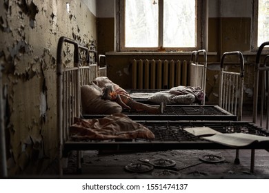 Interior Of Abandoned Buildings In The Empty Ghost Town Of Pripyat Near The Chernobyl Nuclear Reactor During Autumn (Kiew, Ukraine, Europe)