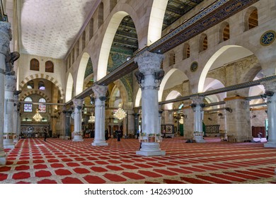 The Interior  Of Al Aqsa Mosque At Aqsa Complex Near The Dome Of The Rock In The Old City Of Jerusalem In Israel Palestine 22 October 2018