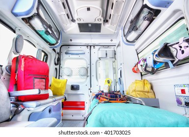 Interior of an ambulance. High key.