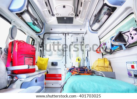 Interior of an ambulance. High key.