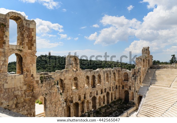 Interior Ancient Greek Theater Odeon Herodes Stock Photo