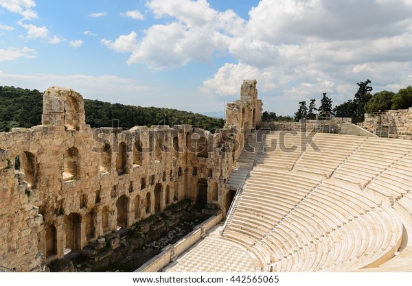 Interior Ancient Greek Theater Odeon Herodes Stock Photo