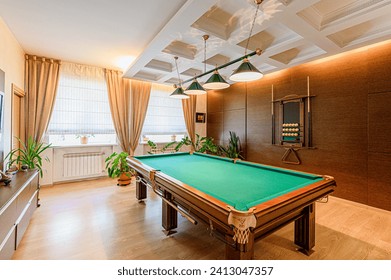 interior apartment room large wooden pool table billiard club