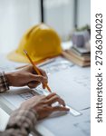 Interior architecture or engineer working on blueprint and planning projects