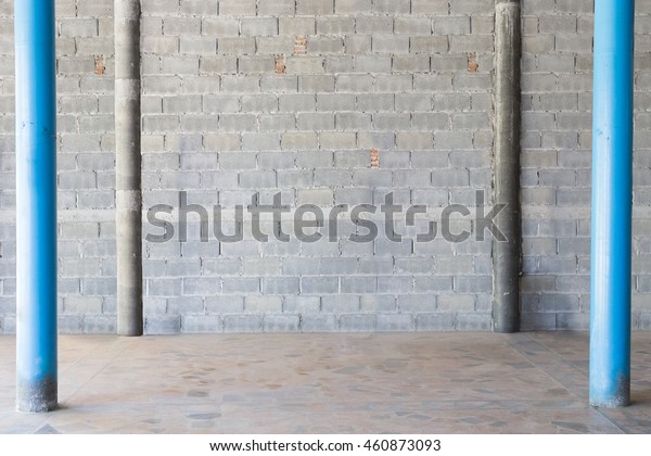 Interior Background Exposed Concrete Block Wall Stock Photo