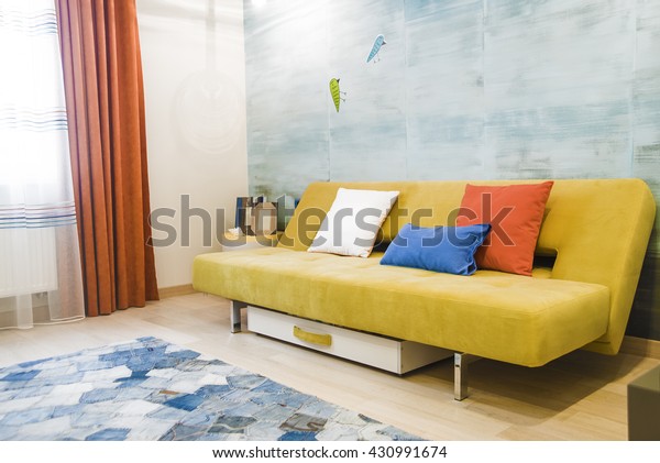 Interior Background Yellow Brown Sofa Colorful Stock Photo Edit