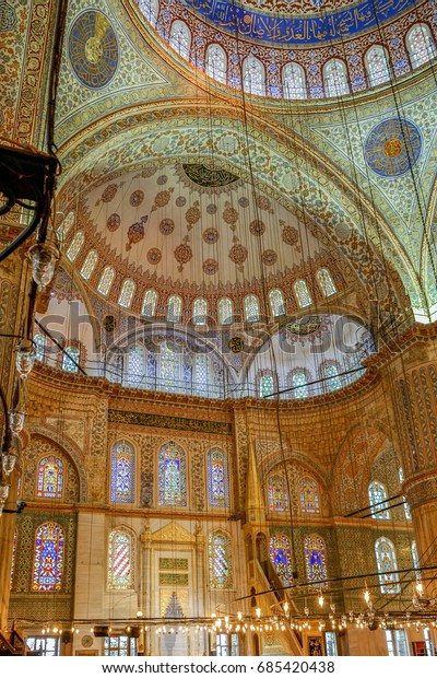 Interior Beautiful Historic Famous Blue Mosque Stock Photo